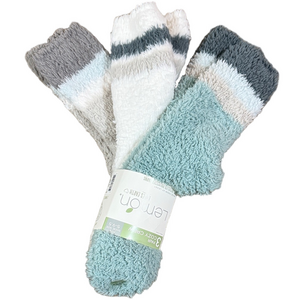 Lemon Soft Knit Crew Socks Trio - Gray, White, Blue Fits Shoe Size 5-9.5 SKU1329